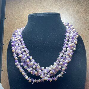 Handmade Multi-Strand Amethyst & Freshwater Pearl Statement Necklace